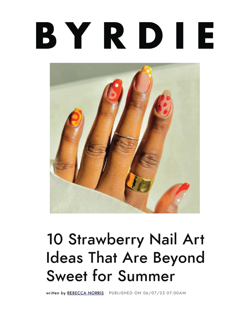 BRYDIE Press feature showing hand with strawberry stickers