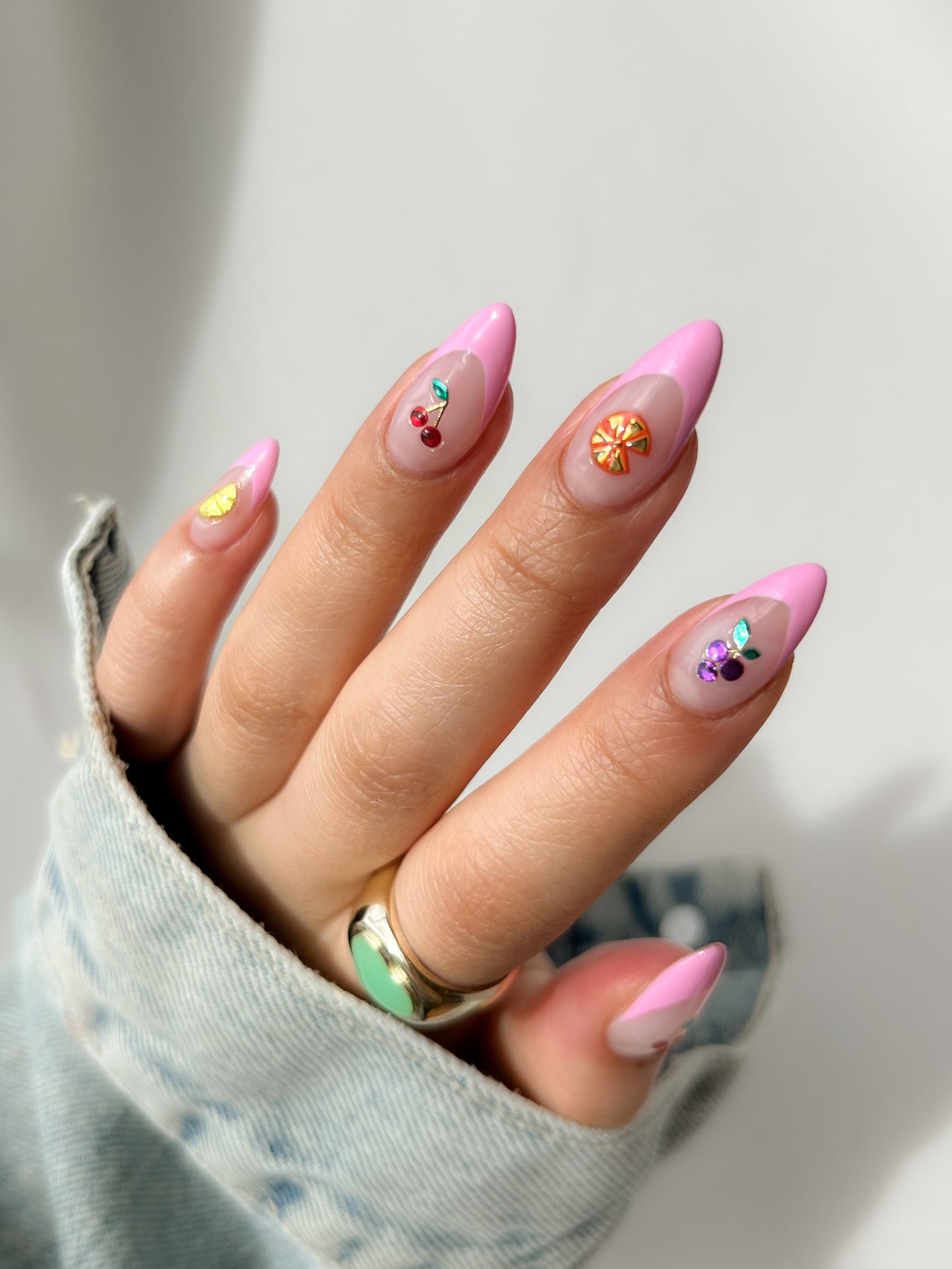 Candy Shop designs on pink french tips