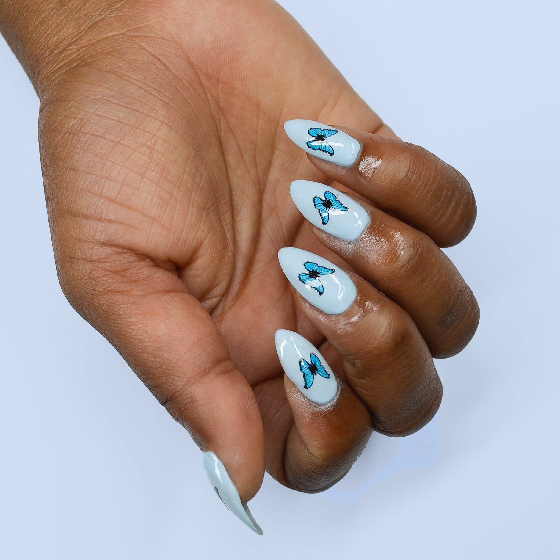 blue nails with blue butterflies